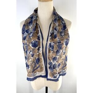 Oscar de La Renta Floral Silk Scarf Women’s Shear 9x47 Tulips Spring Blue Tan